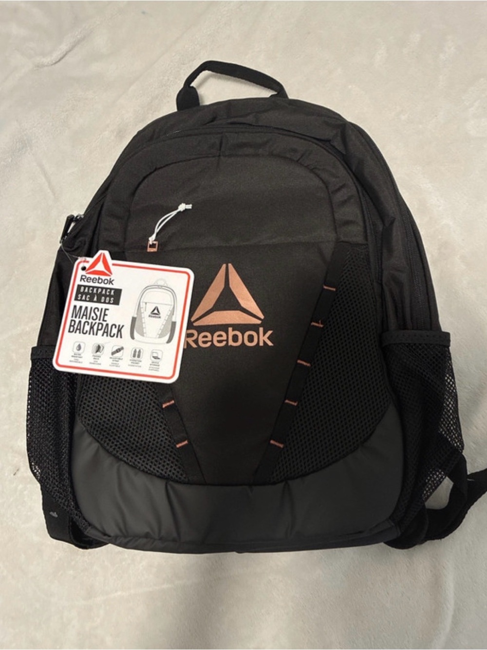 Reebok Men’s Black Backpack with Rose-Gold Logo